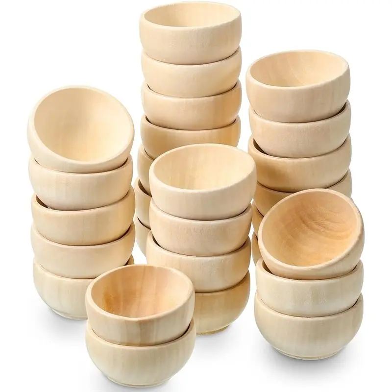B23B Wooden Pinch Bowls Mini Unfinished Wood Bowls For Dipping Nuts, Dipping Sauce, Spice, Snacks, Candy