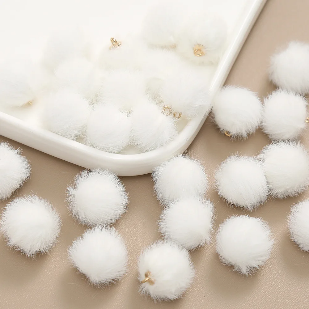 10pcs Plush Fur Covered Ball Beads Charms DIY Pompom Beads Pendant for Jewelry Making DIY Necklace Pendant Earrings Accessories