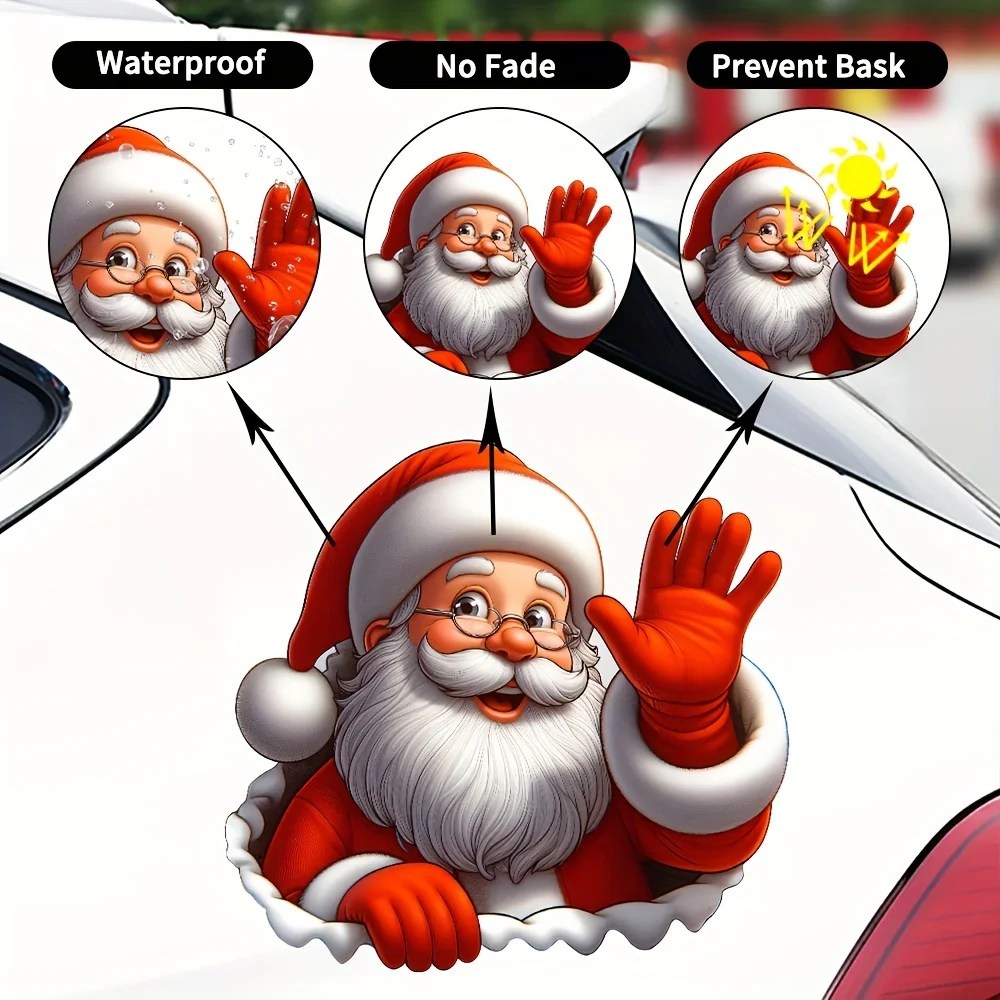 1 Stück winkender Aufkleber, 3D-selbstklebender Aufkleber, geeignet für Weihnachts-PVC-Autos und Fenster-Vinyls, ideal auf Glas-/Metallic-Oberflächen – Detail 2