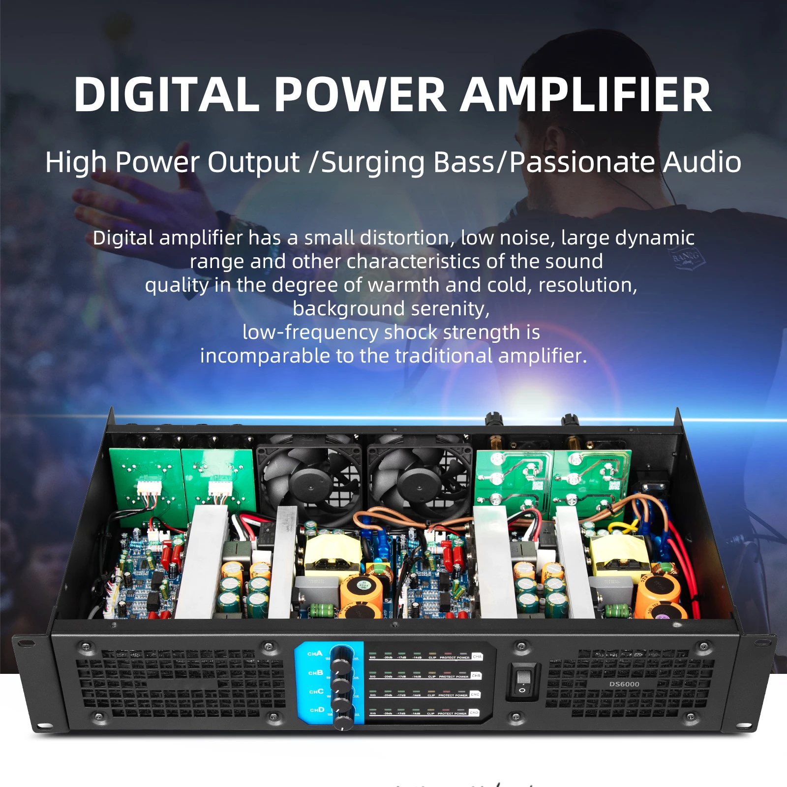 4 Channel 600W*4 Power Amplifier Professional For Sound System Stage Amplifier High Power Audio Sound For DJ Band Performance