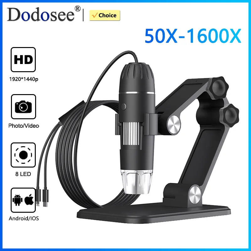 Dodosee Professional Microscope For Phone Repair 1600X 8 Leds Android Iphone Microscopes Magnifiers Coin Microscope 2025 New