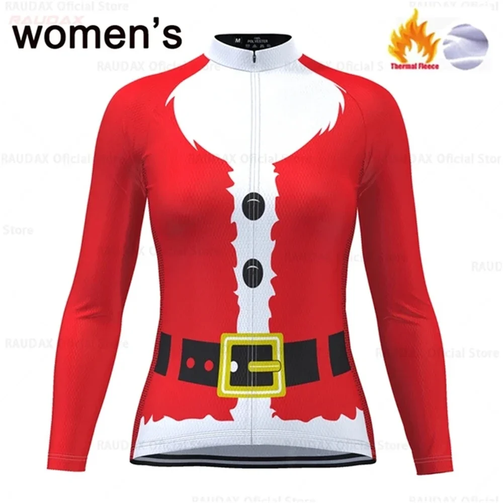 2023 Santa Claus Red Winter Thermal Fleece Cycling Jersey Men and Women New Year Long Sleeves  Mountain Bike Riding Jacket