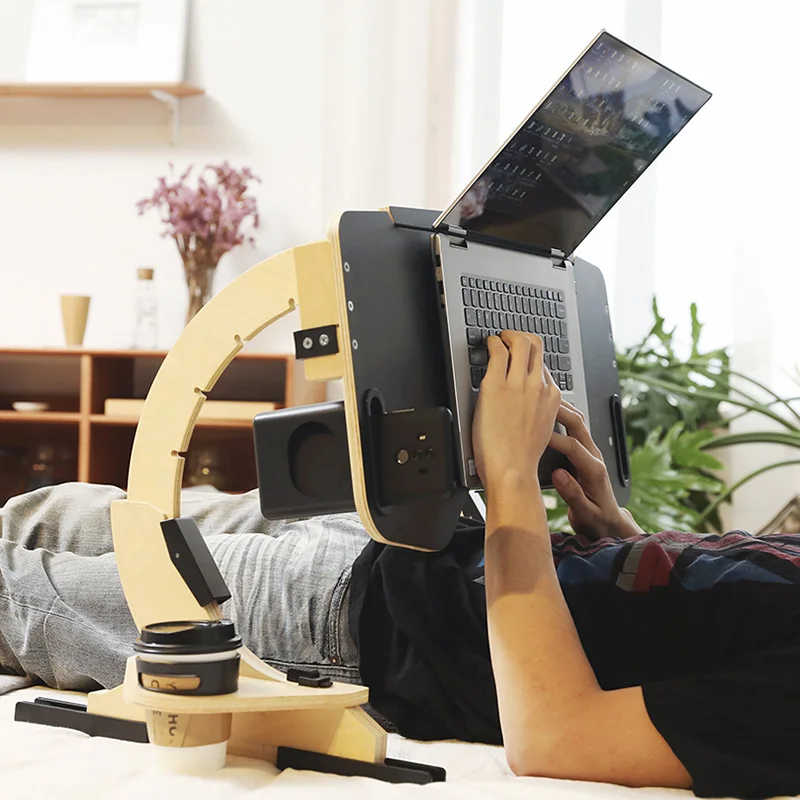 

Ergonomic Laptop Bed Desk Foldable Wooden Tray Standing Sitting Work Table Portable Writing Stand with Storage Slot Organizer
