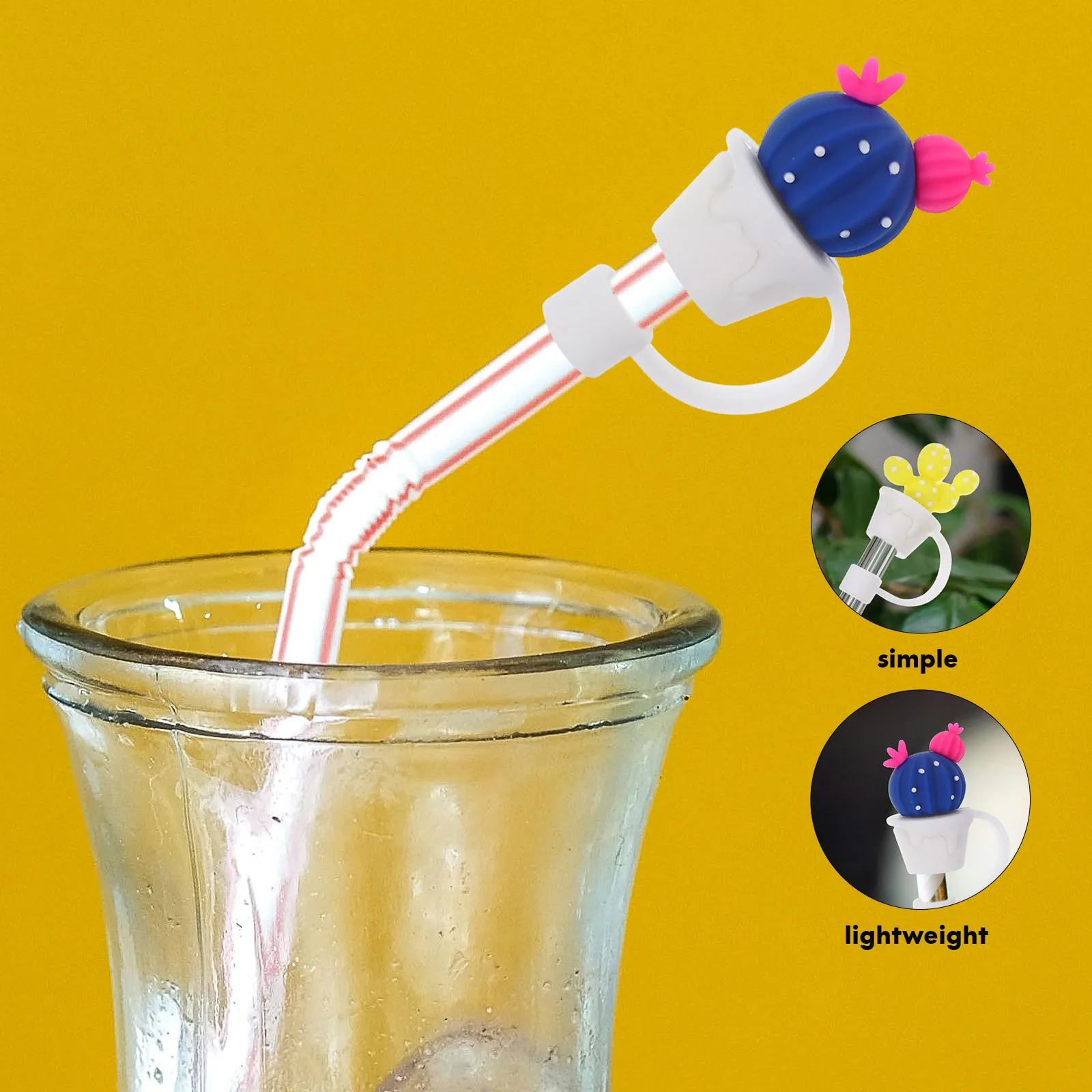 

4Pcs Straw Covers Reusable Silicone Straw Caps Cute Cartoon Tip Protectors for Drinking Straws Decorative End Plugs for Parties