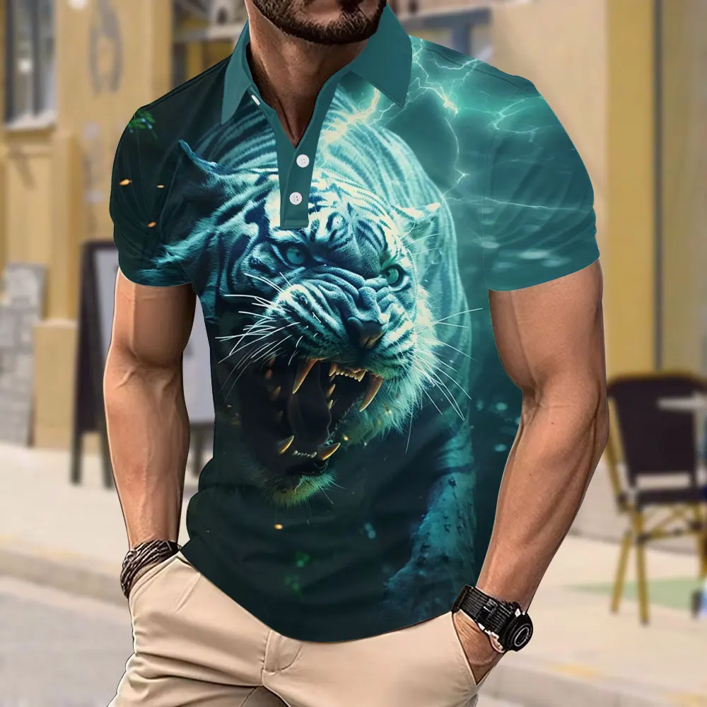 Nueva camiseta de manga corta con estampado de tigre feroz para hombre, camiseta holgada de verano Y2k para hombre, camisetas Retro holgadas de talla grande