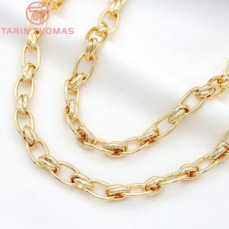 (6350)  50CM Width 8MM 24K Gold Color Plated Brass Necklace Chains Bracelet Chains High Quality Jewelry Accessories Wholesale