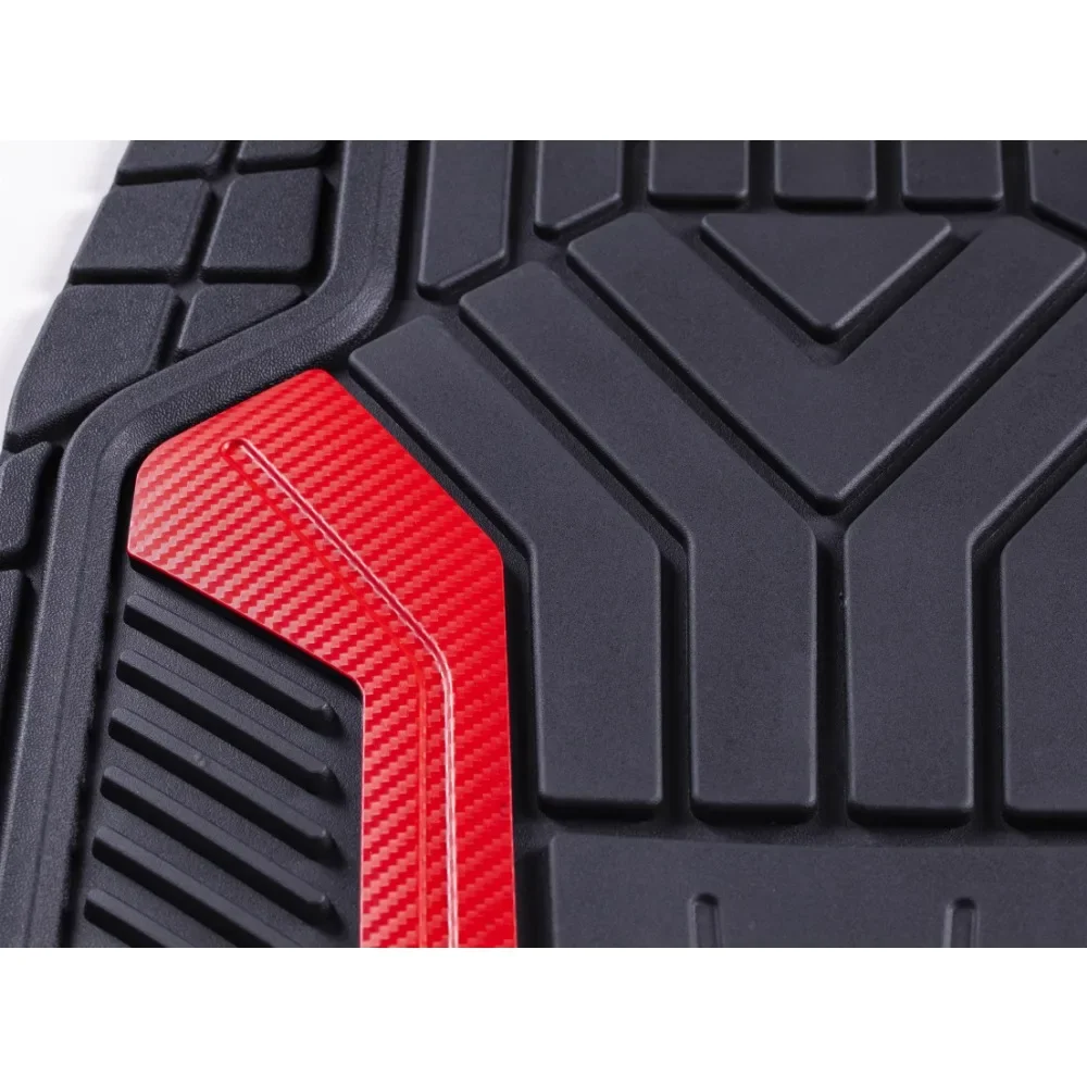 سجادات سيارة من ألياف الكربون الحمراء، بطانات أرضية عالمية لجميع الأحوال الجوية، حماية مضادة للانزلاق لسيارات السيدان وسيارات الدفع الرباعي والشاحنة
