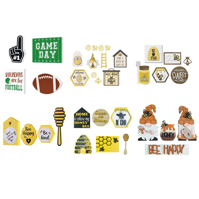 

AFBC Bee Festival Table Ornaments Home Happy Holiday Mini Wooden Statues Desktop Decor Bees Day Party Supplies