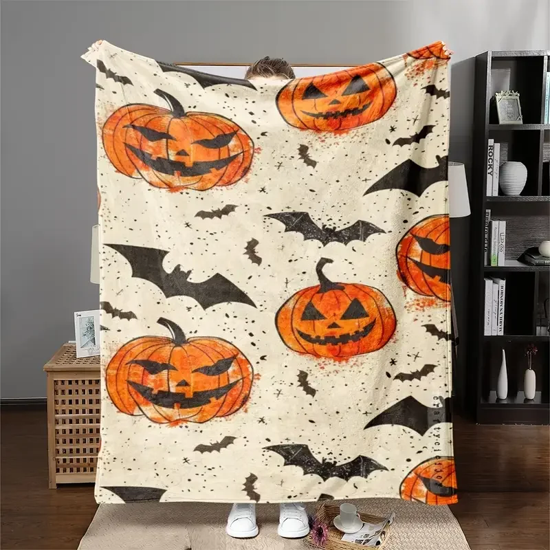 

Фланелевое одеяло с тыквой и летучей мышью на тему Хэллоуина — легкое, мягкое и теплое, подходит для дивана, кровати, украшения — семьи или друзей