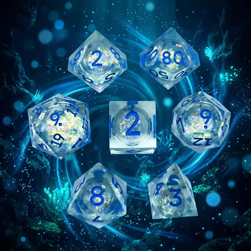 Resin Dice Flow Core Flash Dice DND Dragon and Dungeon COC Running Team Multi sided Mathematics Teaching Dice Role Play D20 D12