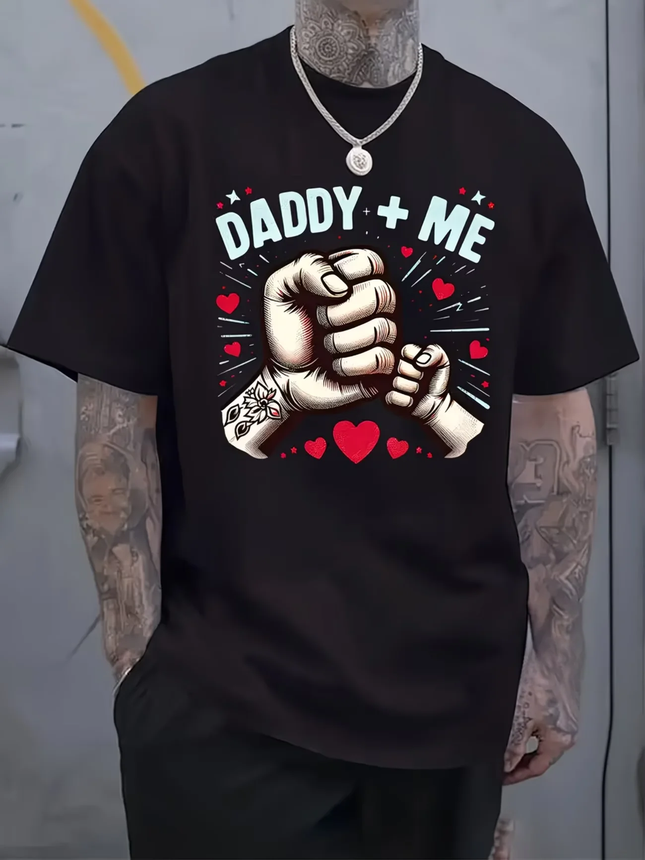 Men's Daddy+Me Print and Heart Designs Letter Graphic Gift T Shirt Cotton Tee Women Oversize Summer Novelty Streetwear Trendy
