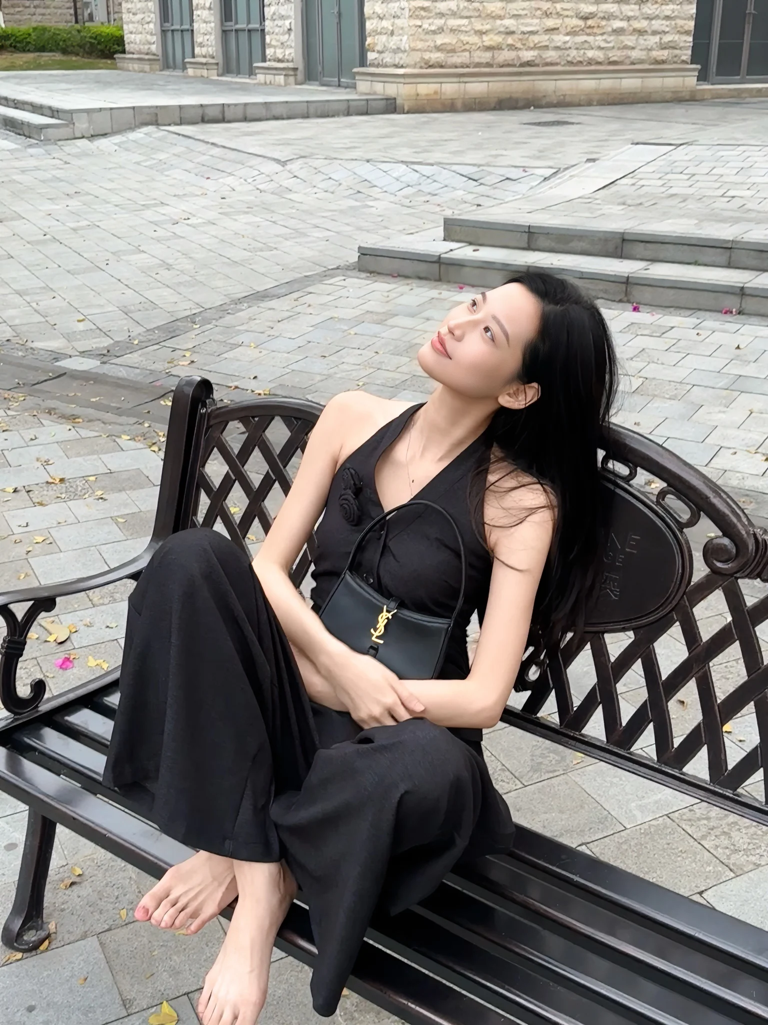 

Faionable Rose Ne Hanging Set Women's Svel Wide Leg Pants Long Pants Bla Top V-ne Two-piece Polyester Summer 2025