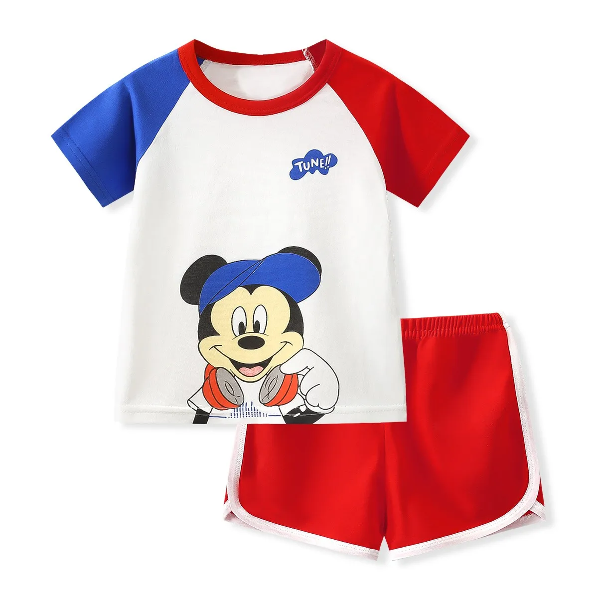 Disney Mickey Short Sleeved Suit For Boys Clothes Summer Cartoon Fashion Children\'s Wear Set Toddler T-shirt + Shorts 2pc/set