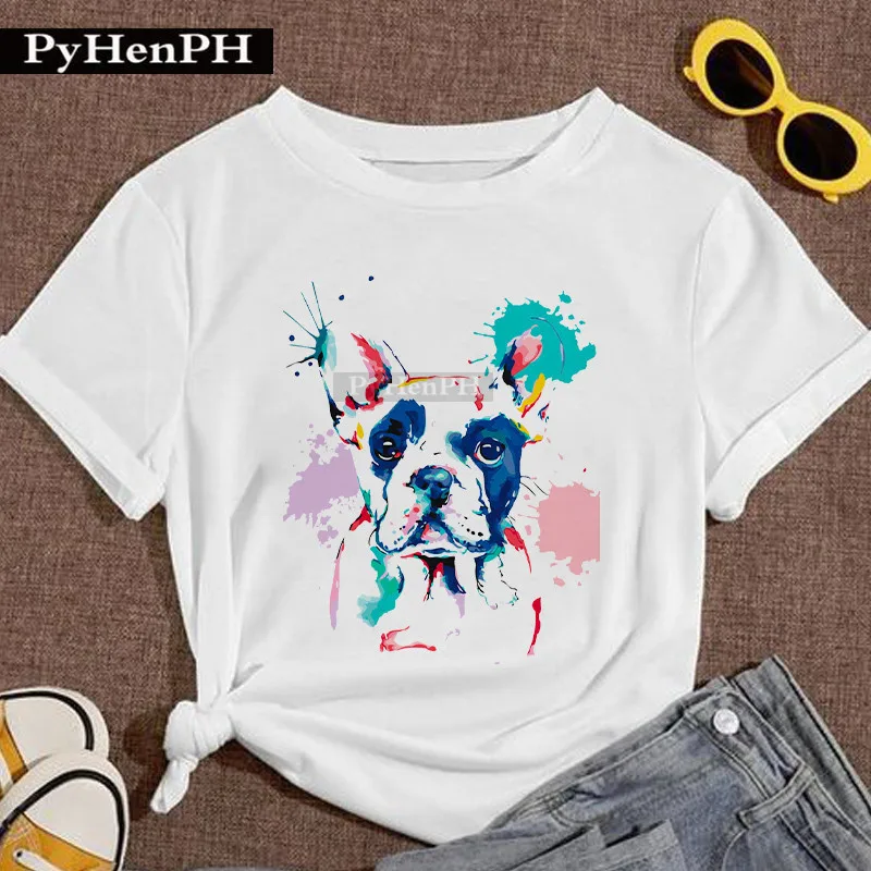 Dog T Shirt European and American Trend Painted Dog Print Short Sleeve T-shirt Women's Summer Modal Dress Half Sleeve Tops