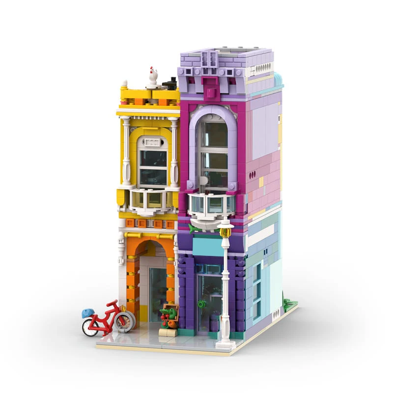 1248 PCS House Street Hair Salon MOC Customize Modular Building Block Design Brick Simple Model Popular DIY Toy Birthday Gift