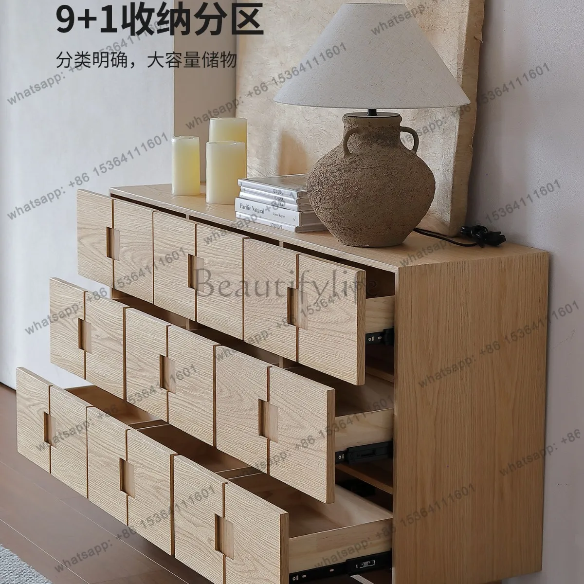 

Medieval style solid wood dining side cabinet living room against the wall log wind large capacity storage locker