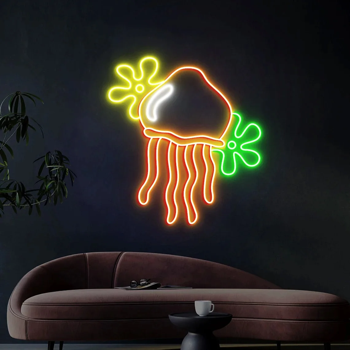 Neonowa lampka meduza, dekoracja neonowa meduza, dekoracja ścienna meduza, dekoracja do sypialni