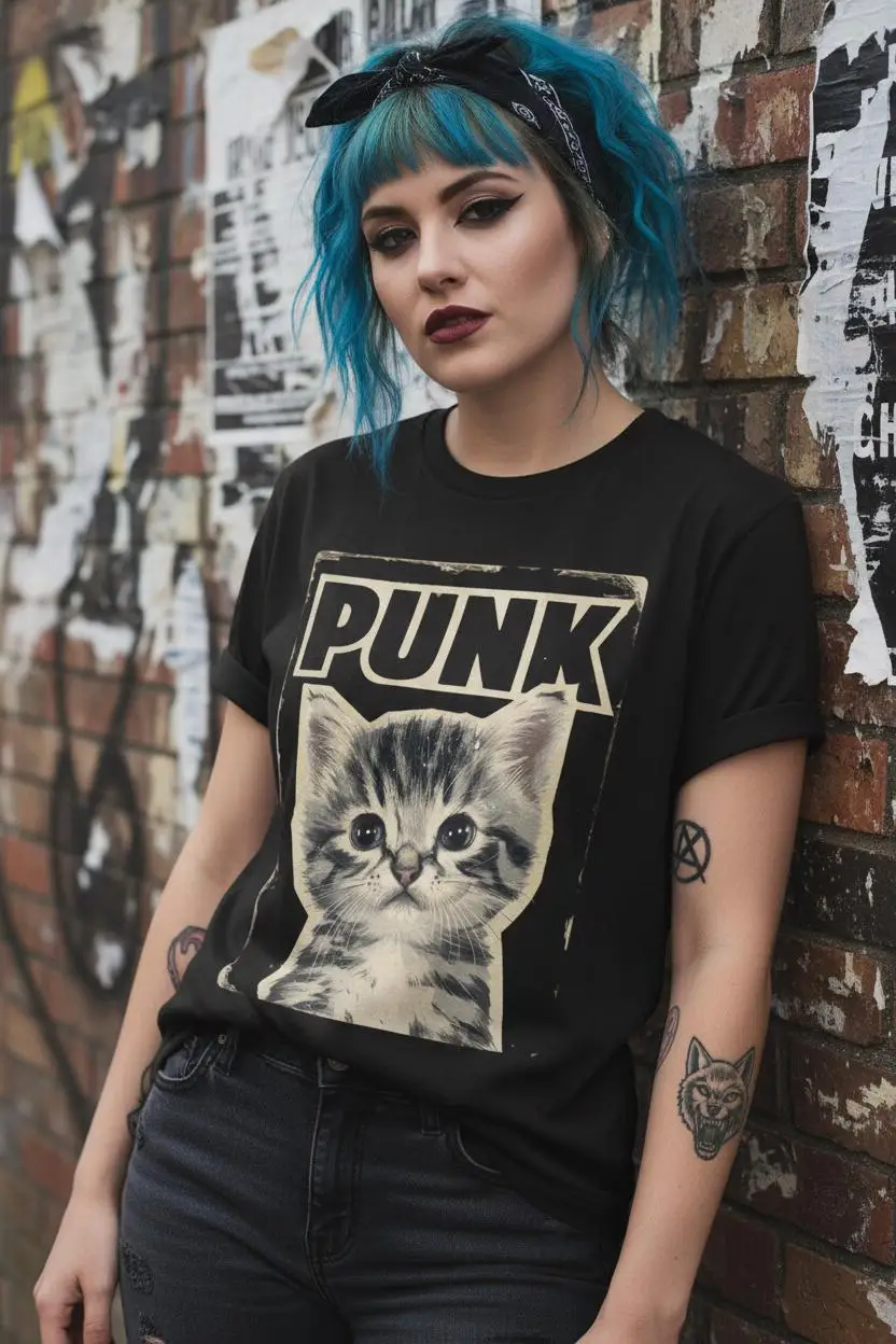 Camiseta de gato punk | Camiseta Bella Canvas | Camiseta Punk Rock Cat | Camisa Rebel de gato | Regalo gótico para amantes de las mascotas