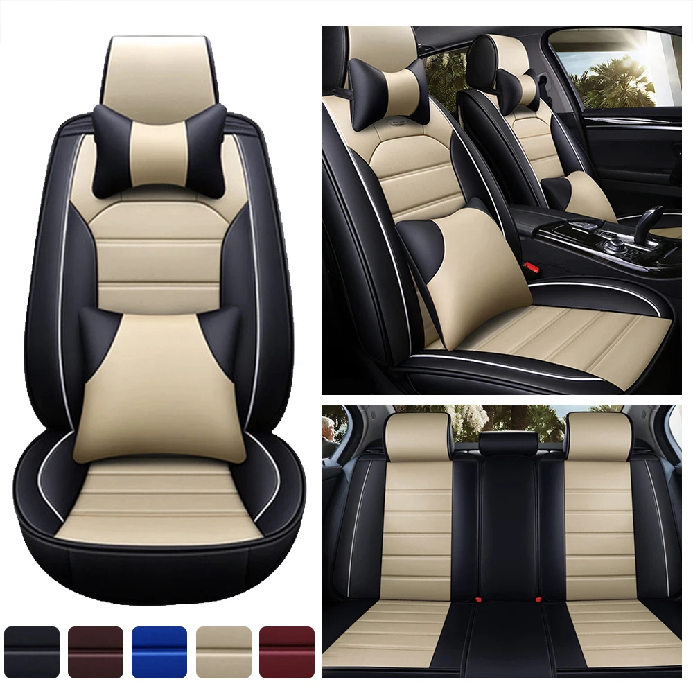 Car Seat Covers Red Full Set Luxury 2 Front Rear Seat Cover PU Leather  Winter Auto Protector Accessories ﻿