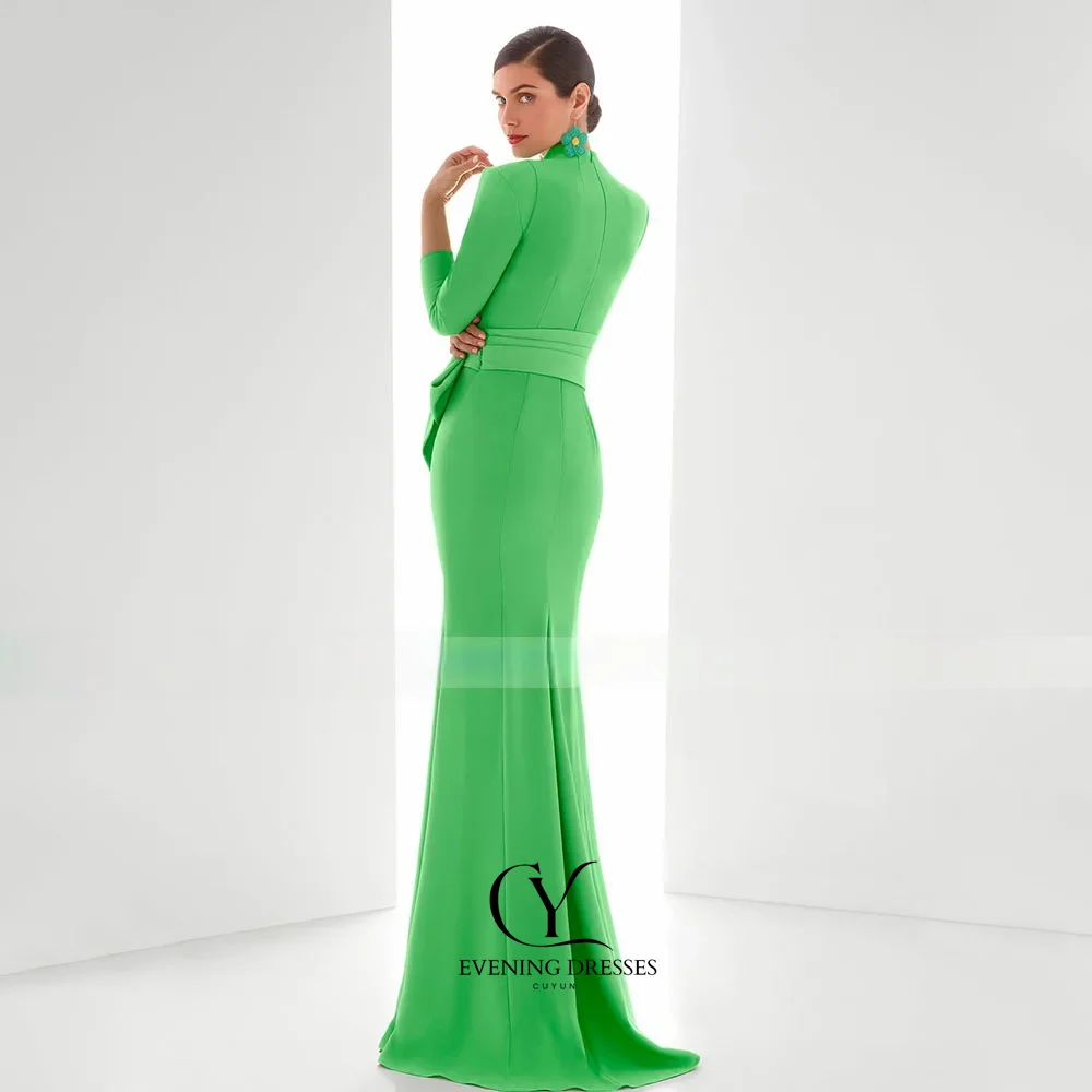 CUYUN Aangepaste Zeemeermin Avondjurken Groene Strik Lange Mouwen Elegante Bruiloft Gast Jurken Vrouwen 2026 Formele Feestjurk