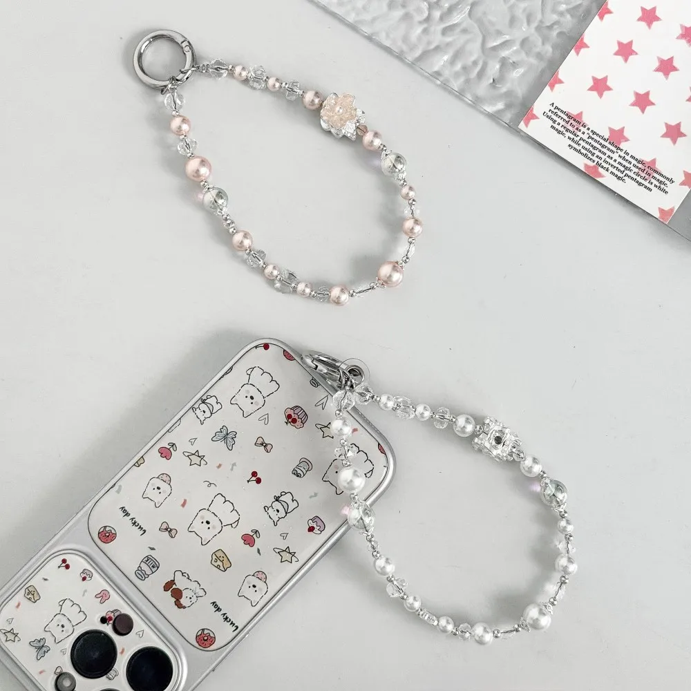 

High-end Pearl Mobile Phone Pendant Chain Glitter Round Beads Hand-strung Beads Crystal Star Car Keychain Pendant Bracelet