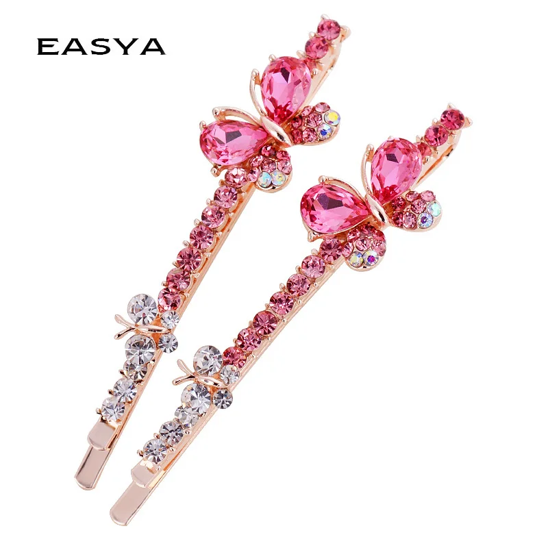 EASYA Classic Design 5 Colors Rhinestone Crystal Butterfly Hairpin Barrettes Jewelry New Fashion Sparkling Hair Clips For Women