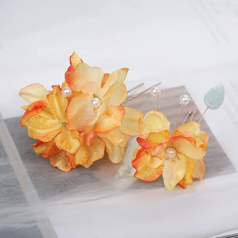 New Artificial Flower Floral Hairpin Forks Tassel U-shaped Hanfu Hair Accessories Chinese Style Multicolor Tassel Headwear Women
