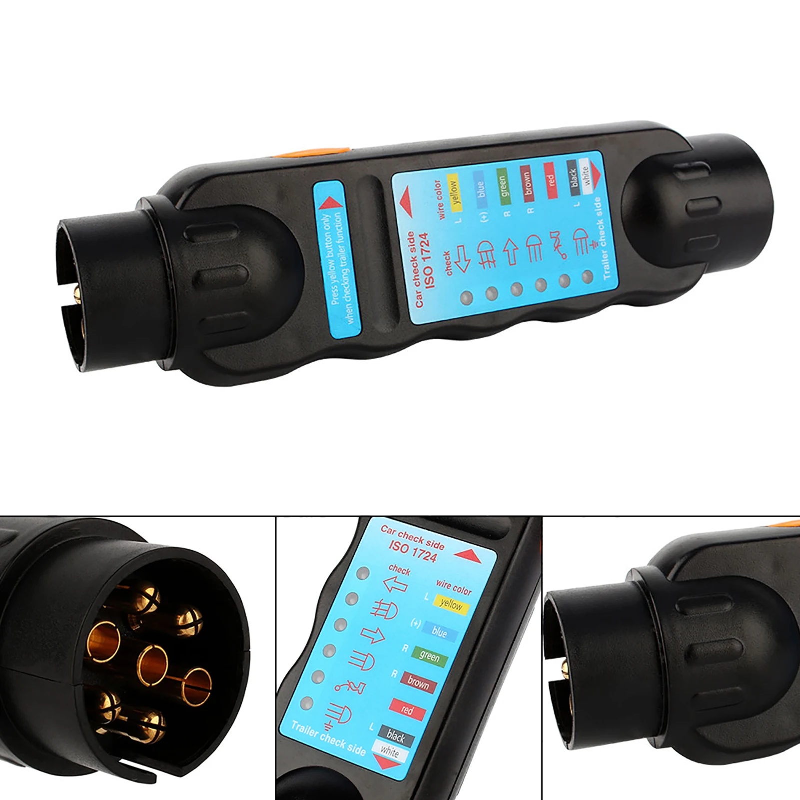 

7Pin 12V Car Towing Trailer Plug Socket Connection Tester Diagnostic Tool Black