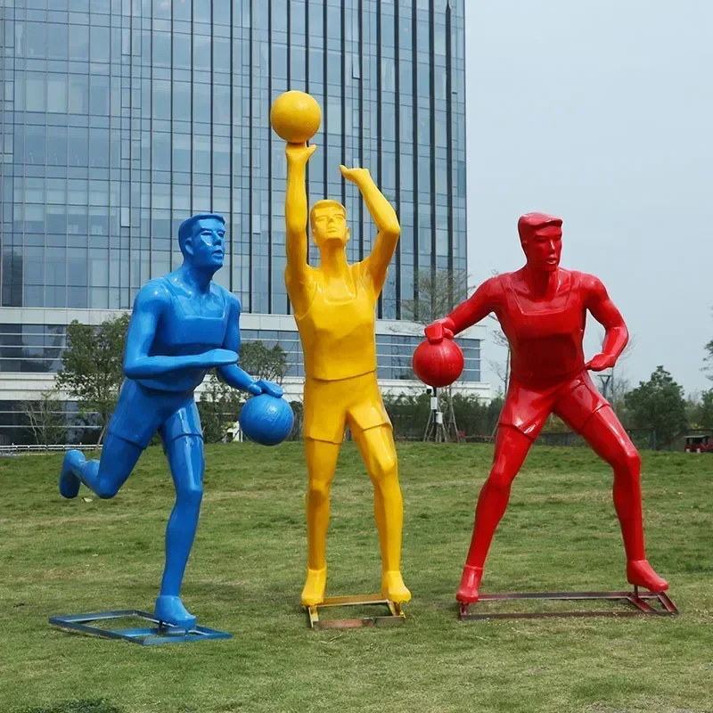 Outdoor Abstract Fiberglass Sports Figure Sculpture School Basketball Sports Park Landscape Decoration Ornament