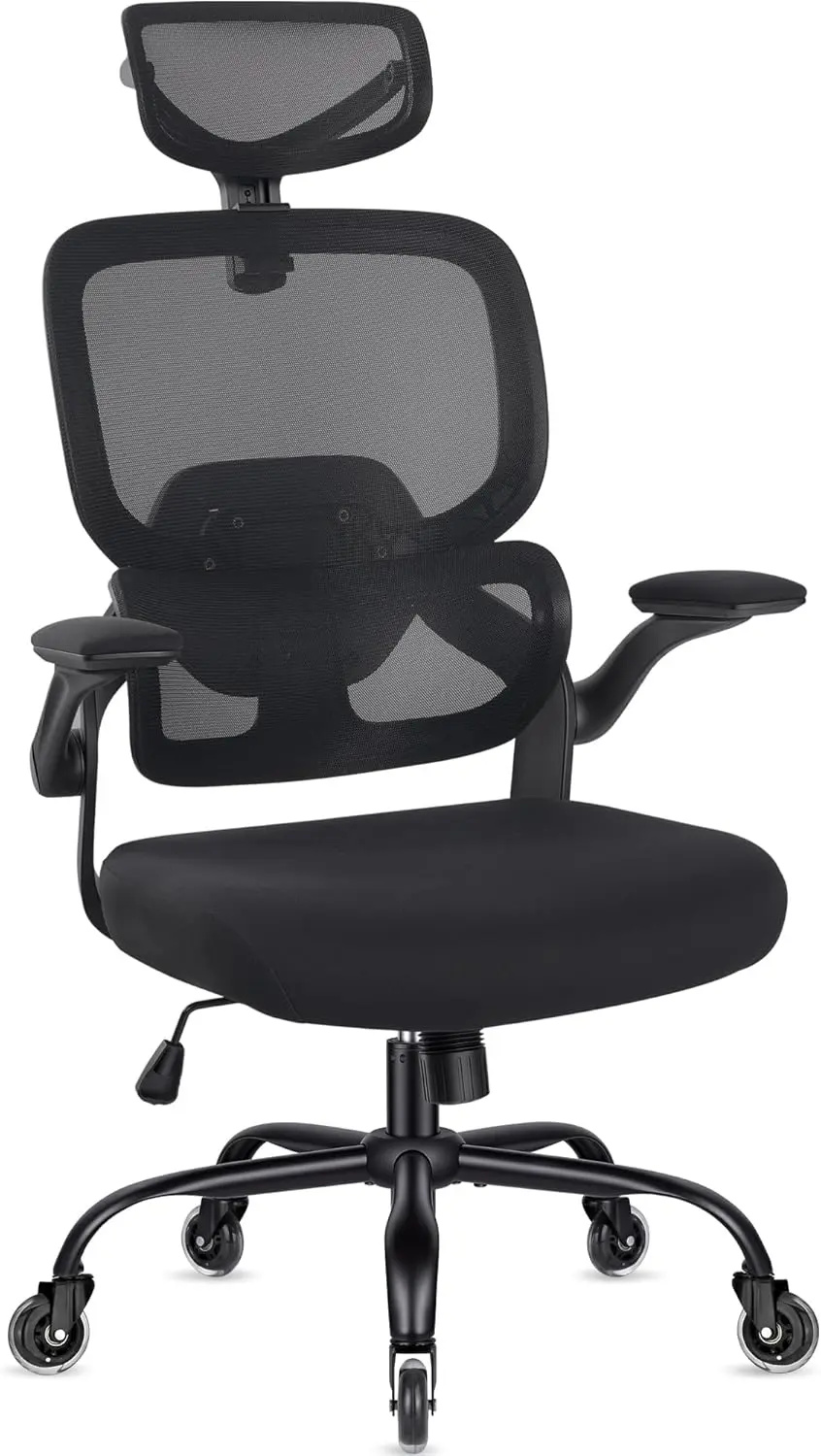 Ergonomic Office Chair with Flip Up Armrests, Adjustable Lumbar Support, Breathable Mesh Back for Long Hours