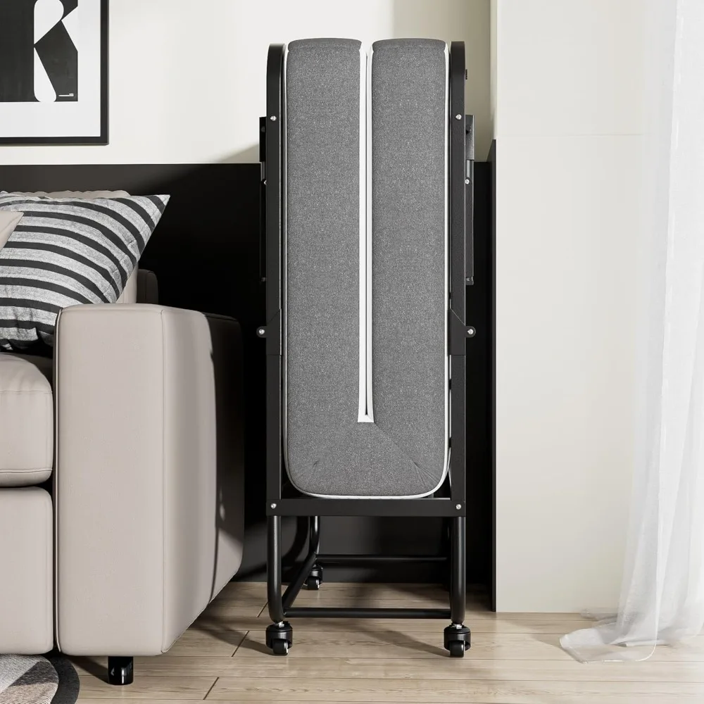 سرير مزدوج قابل للطي مع مرتبة، 75 × 38 مطوي، محمول للضيوف قابل للطي إضافي للبالغين