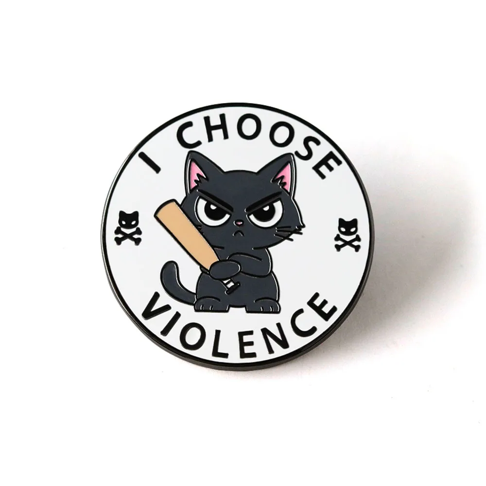 I Choose Violence Cute Angry Black Cat Brooch Humorous Expression Lapel Pin The Perfect Gift For Cat Lovers Fashion Accessory