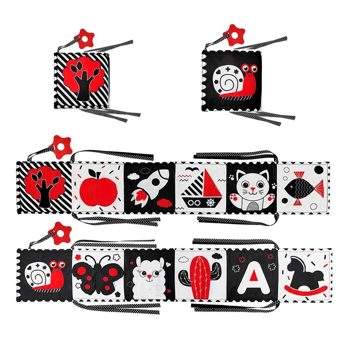 Livres en tissu doux pour bébé, jouet éducatif sensoriel pliable et froissé noir et blanc à contraste élevé, cadeaux d'anniversaire parfaits