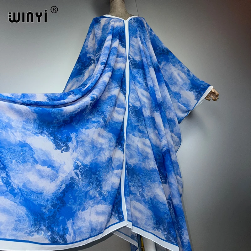 WINYI scollo a V nuovo abito sexy arabo tradizionale stampa donna vacanza allentata spiaggia cover up festa caftano abaya dubai lusso