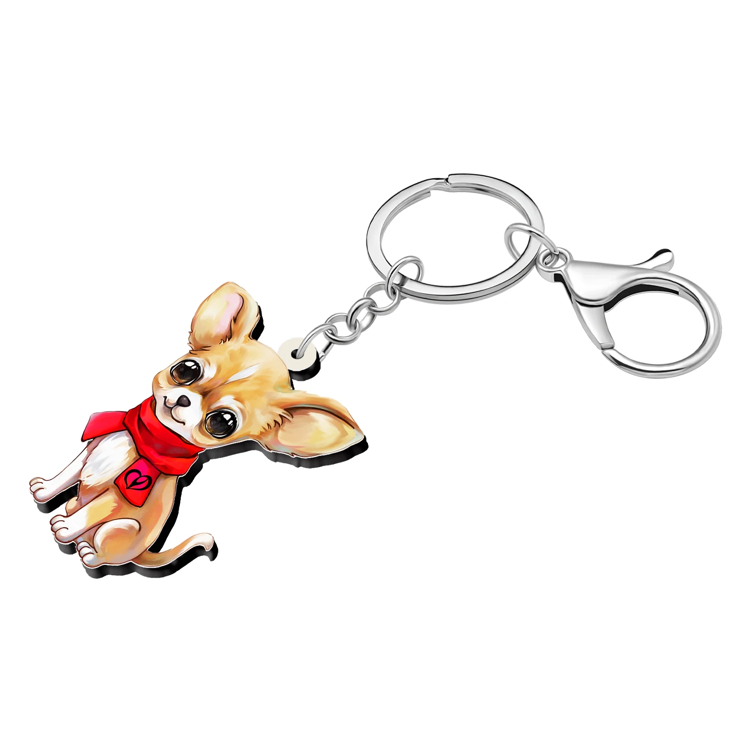 WEVENI Christmas Romantic Acrylic Chihuahua Puppy Doggy Keychains Key Chain Jewelry For Women Kids Teen Car Bag Key Ring Gifts