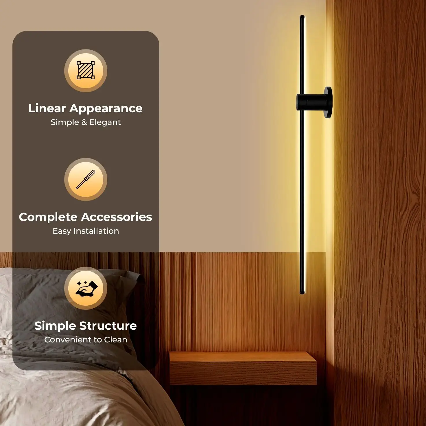 

LED Wall Light, 20W Modern Linear Wall Lamp with Acrylic Shade, 3000K Warm Light for Living Room Bedroom Indoor Outdoor