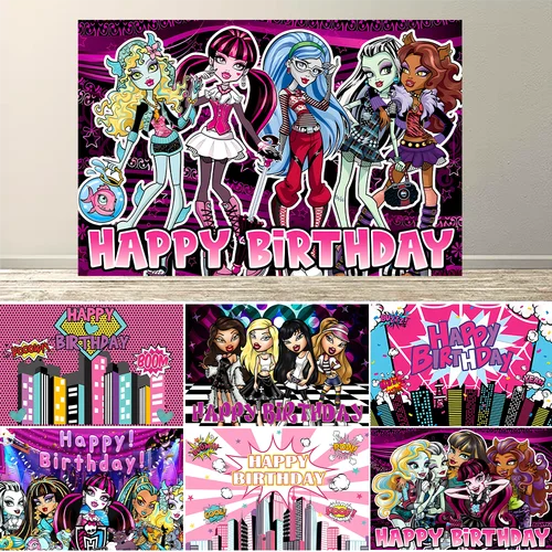 Fondo de chica monstruosa, suministros para fiesta de cumpleaños, foto de fondo, decoración de mesa de pastel, pancarta
