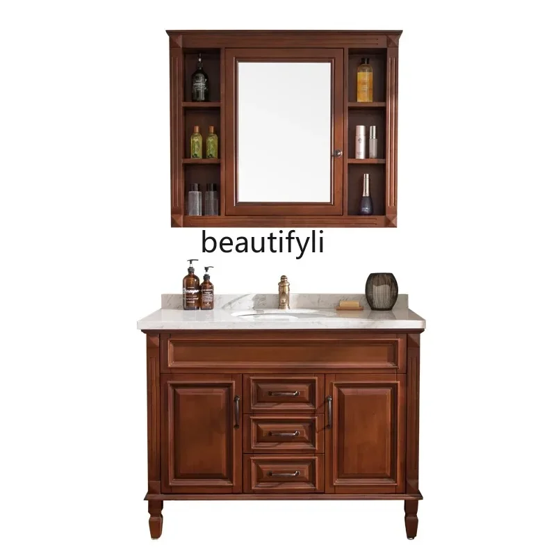 C85 American Country Bathroom Cabinet Oak Walnut Washbasin Bathroom Cabinet Combination Bathroom Table