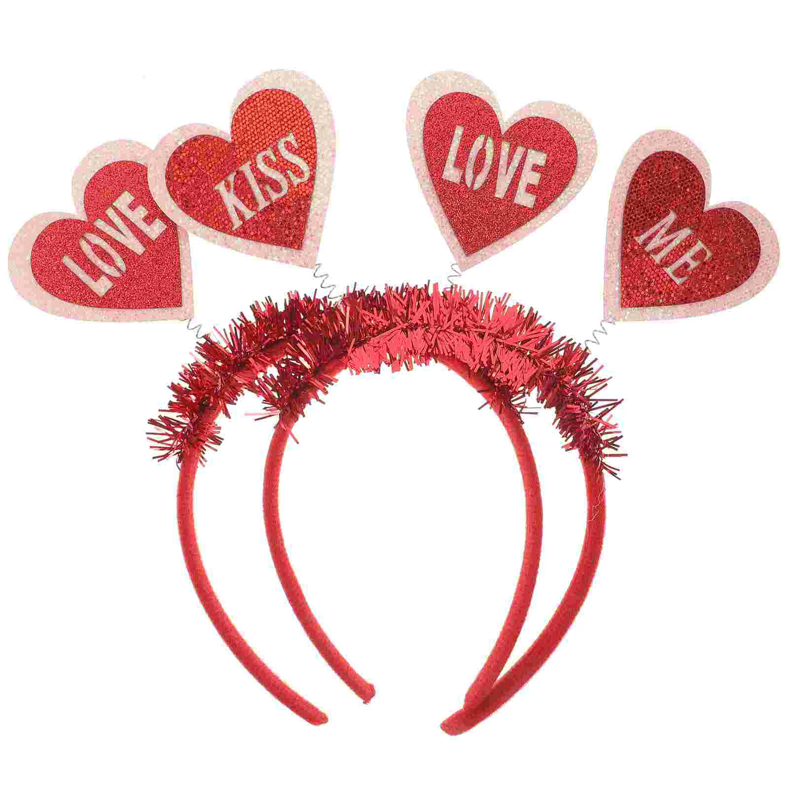 2 Pcs Valentine Hair Bopper Love Heart Hoop Valentine's Day Headband Accessories Miss Wedding Favours