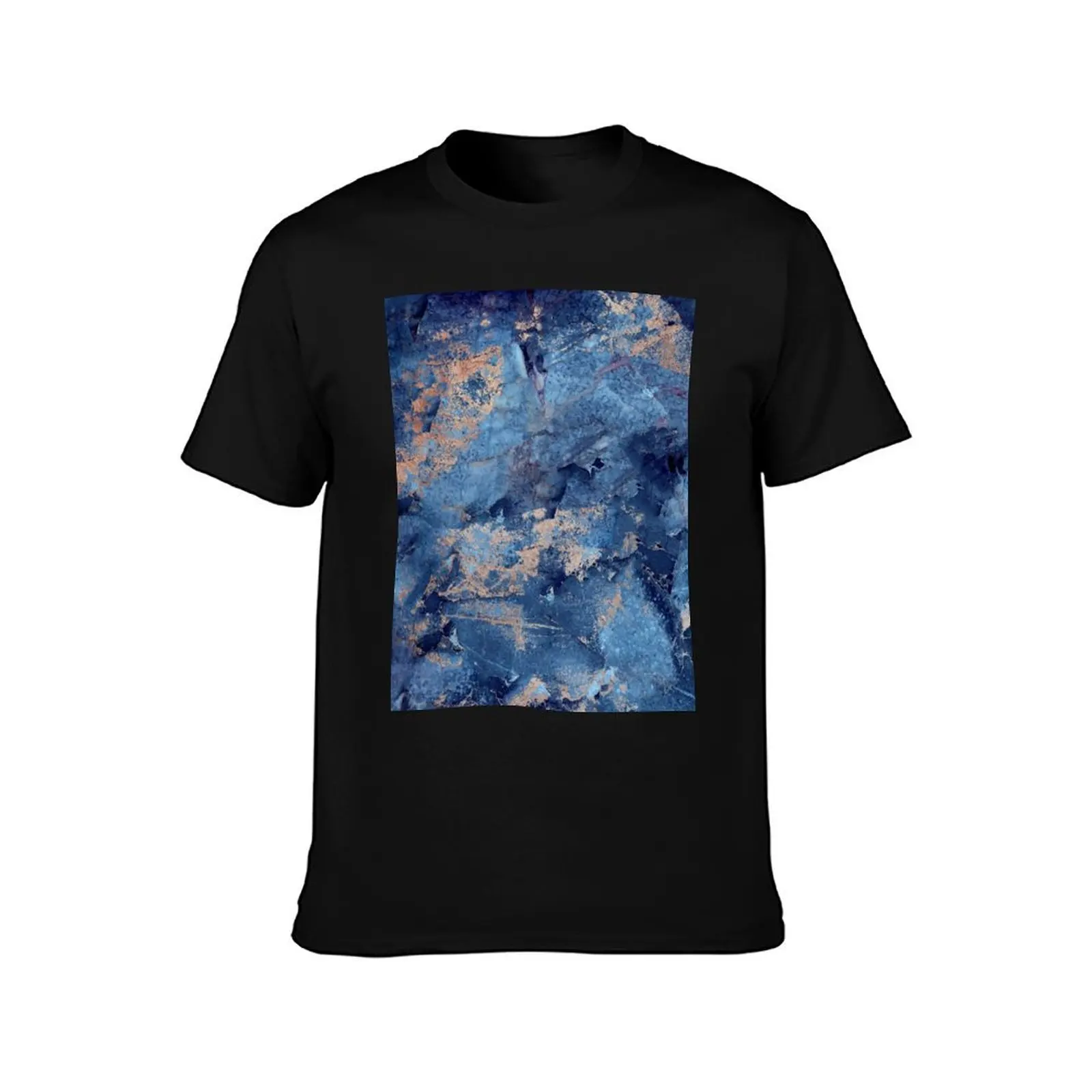 Blue Stone Marble T-Shirt Basic Plain Short Sleeve Crew Neck Tee T-Shirt