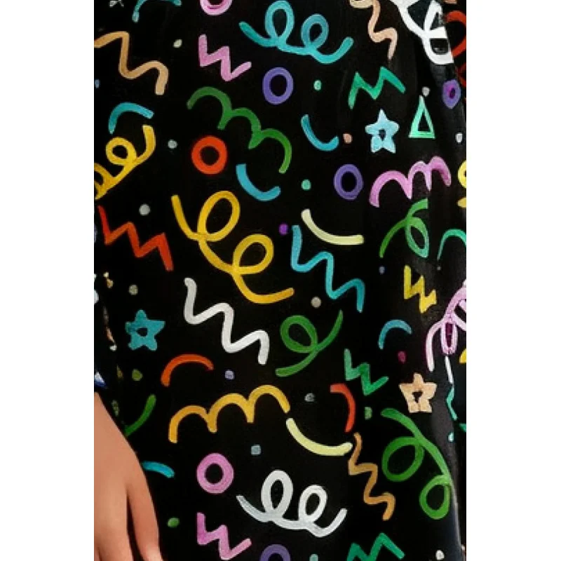 2025 Girl Graffiti Fashion Printed Dress, Printed Long Sleeve Dress