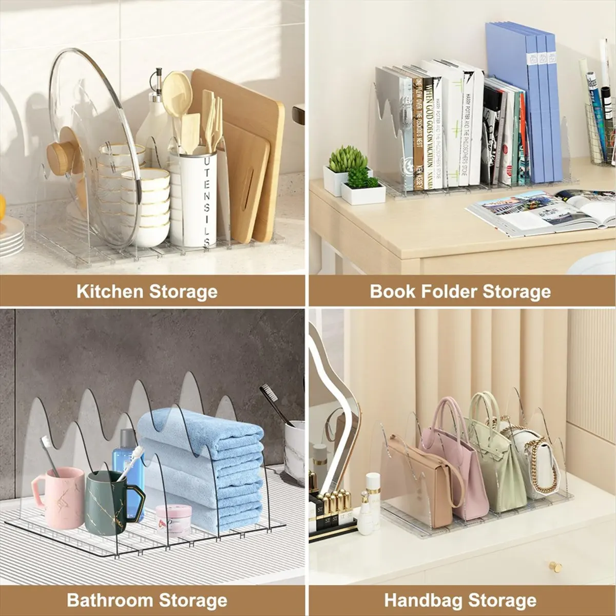 L63A Purse Organizer for Closet, 8pcs Adjustable Clear Handbag Storage Organizer, Shelf Dividers for Bedroom, House,