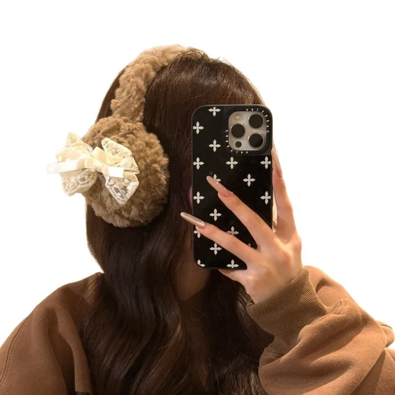السيدات غطاء للأذنين الكورية Kawaii القوس لطيف تنوعا الشتاء سميكة أفخم الدافئة طوي الدراجات عالية الجودة غطاء للأذنين للطلاب #5