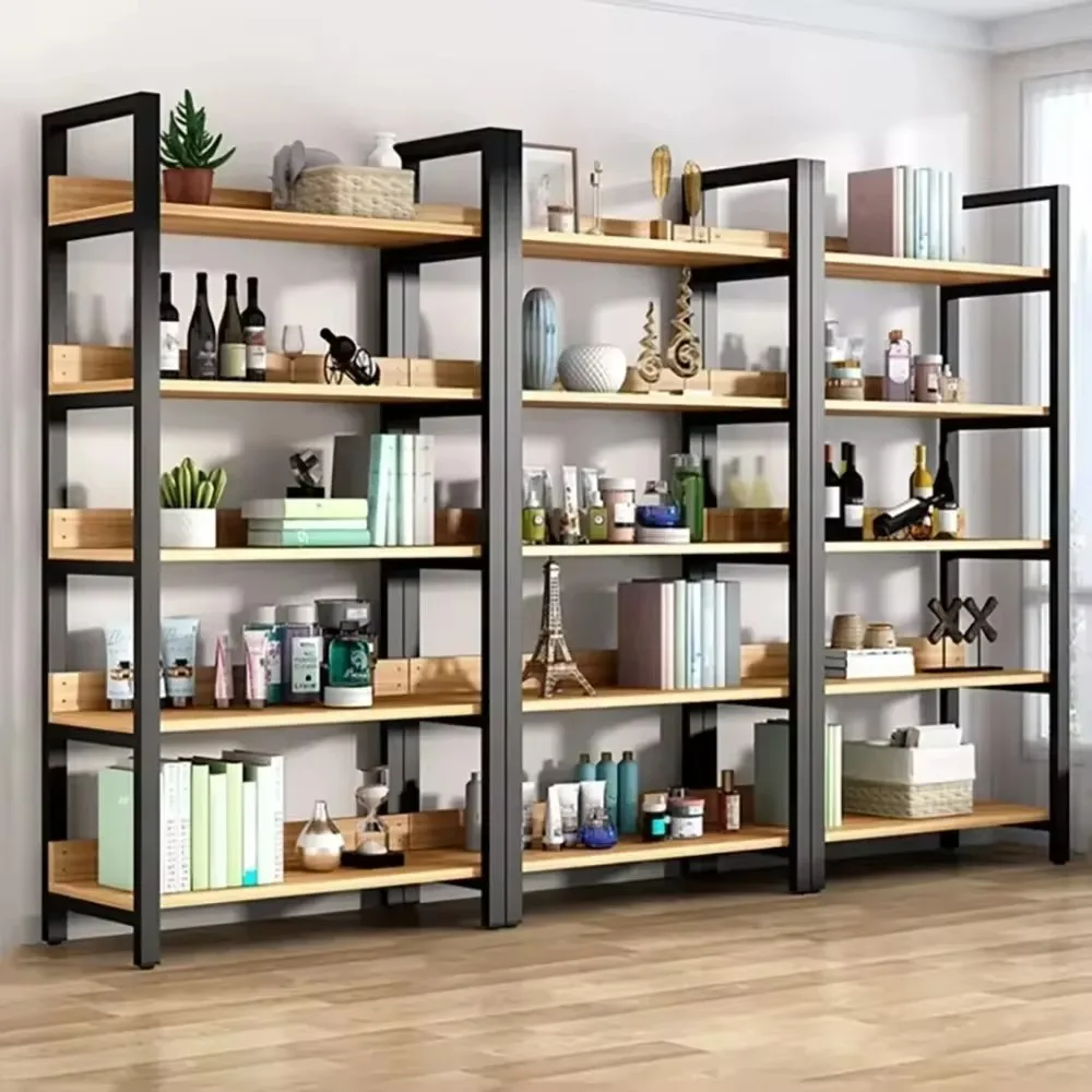 Multi-Layer Bookcase Flooring Steel Wood Living Room Office  Home Bedroom Shop Market Iron Bookcase Shelves Shelf Storage Rack