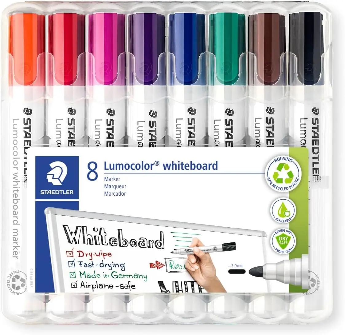 

Whiteboard Markers Bullet Tip Assorted Colors 8 Pack with Dry Wipe and Low Odor