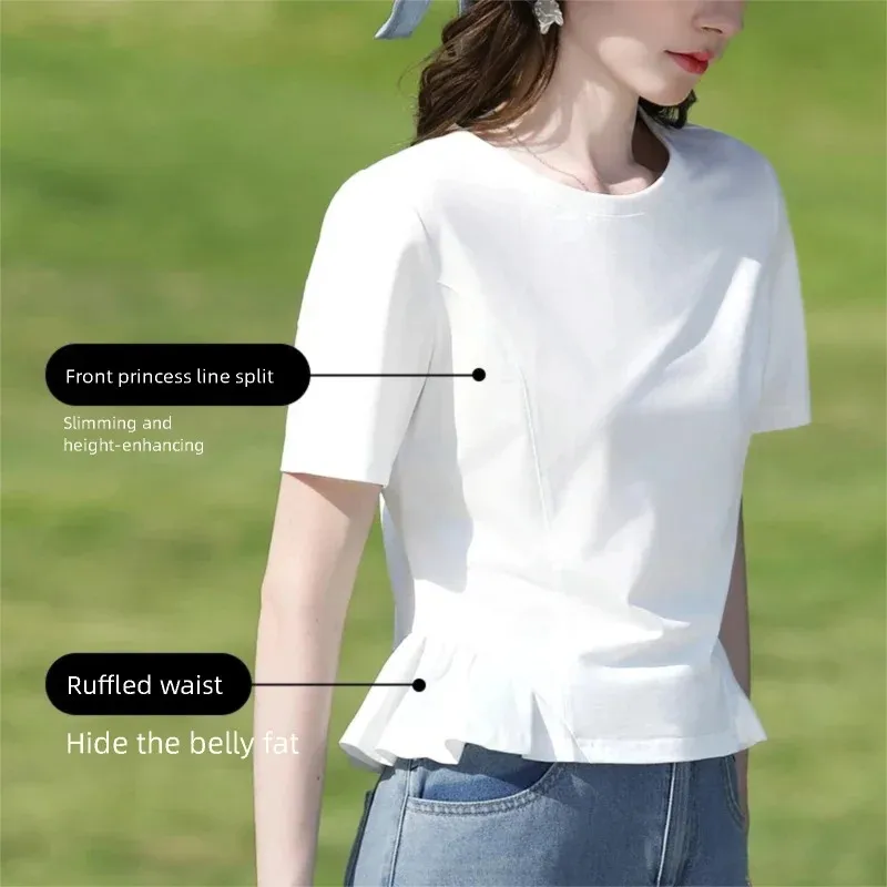 I BELIEVE YOU White Design Short Sleeve Round Neck T-Shirt For Women 2026 Summer New Solid Color Ribbed Knitted Top 2261016286