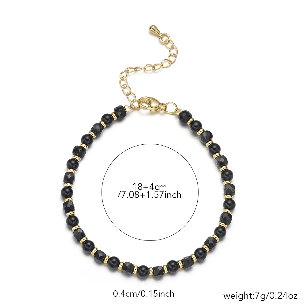 Natural Stone Amethyst Black Spinel Prehnite Moonstone Faceted Cubes and Round Beads Bracelet For Women Jewelry