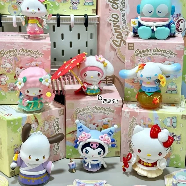 

Сезон персонажей Sanrio, праздничная серия Attirers, слепая коробка, кукла Kuromi, загадочная коробка, милая аниме-фигурка Hangyodon, модель игрушки, подарки