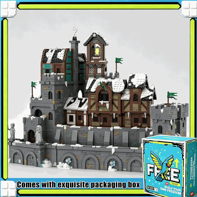 4067PCS Medieval Harbour Town Winter Castle Model Set Custom Puzzle DIY Creative Assembly Building Blocks Toy Gift Collection