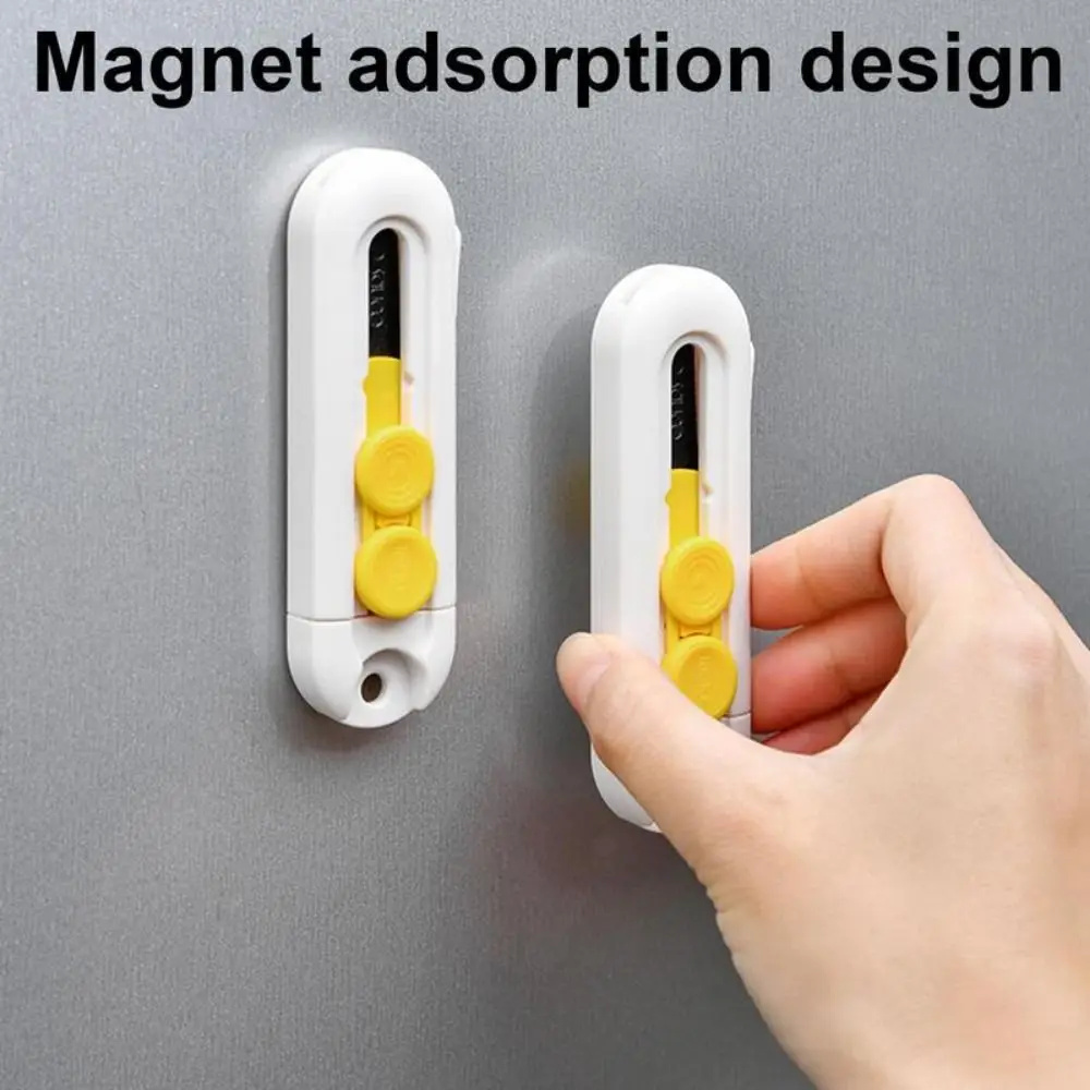 2Pcs Magnetic Courier Opening Cutter Retractable Self-locking Rebound Cartons Box Opener Durable ABS Mini Utility Cutter